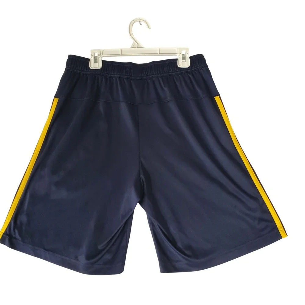 Adidas Mens Navy Blue Yellow 3 Stripe Athletic Gym Shorts Size Medium